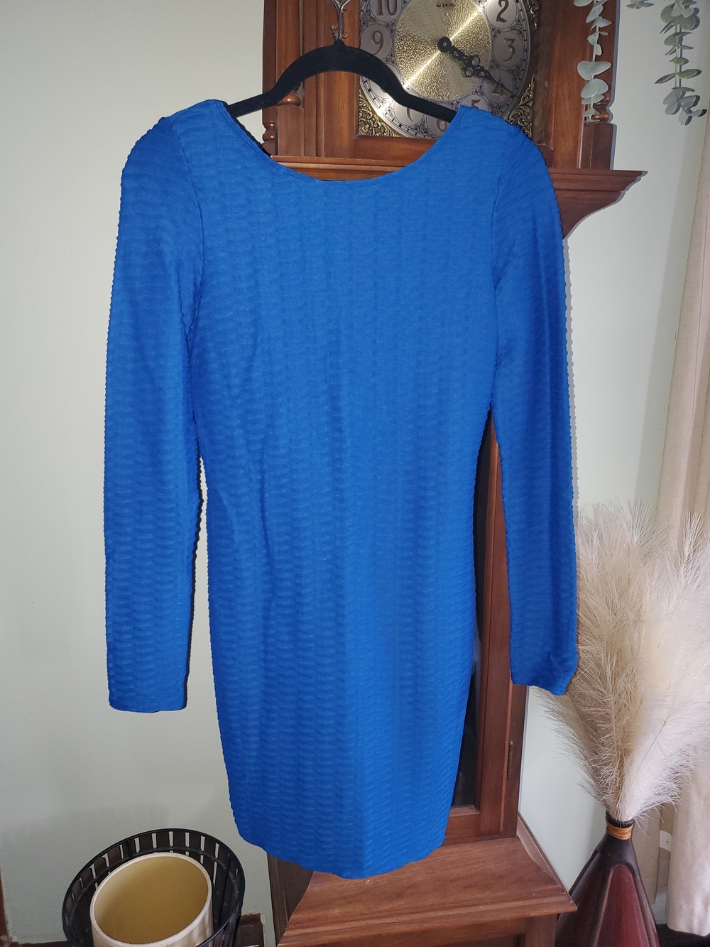 Moda International Royal Blue Textured Long Sleeve Shift Dress